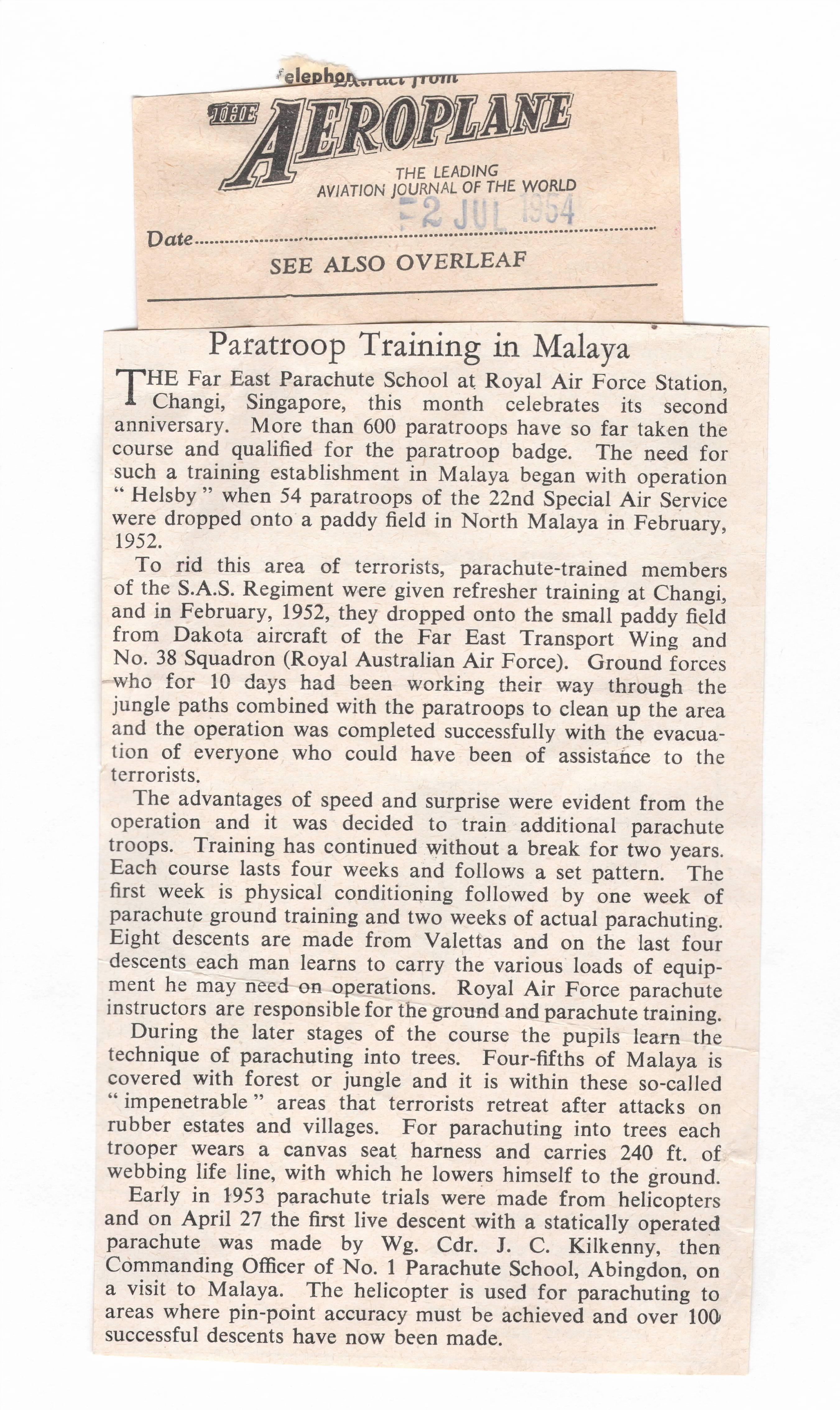 PARATROOP TRAINING IN MALAYA THE AEROLANE 2 JULY 1964