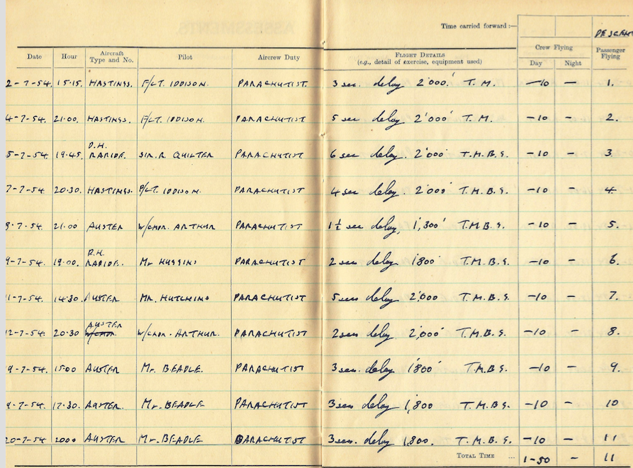 ALF CARD LOGBOOK 1954